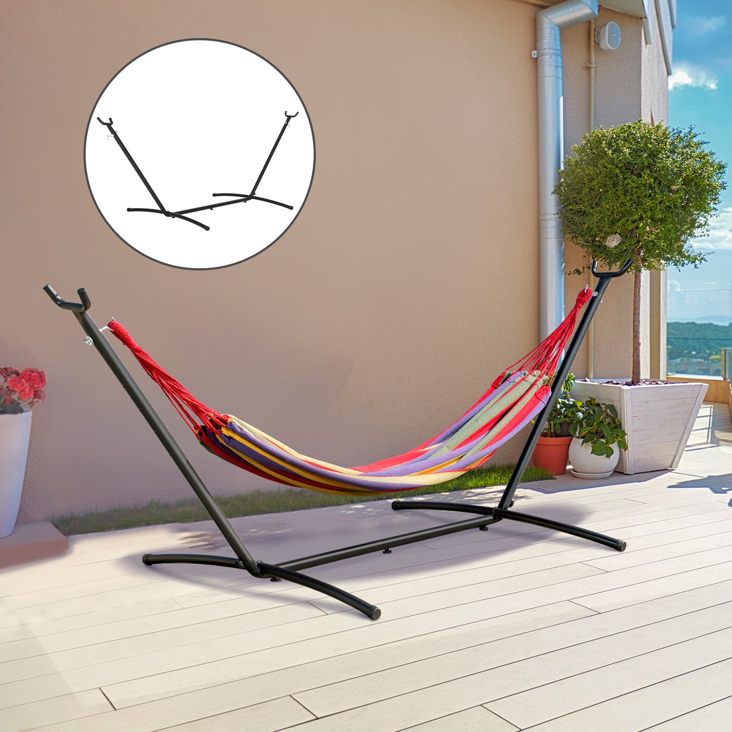 Outsunny 2.86m Universal Hammock Stand Metal Frame Garden Camping Picnic Outdoor Patio Replacement â€“ Stand Only