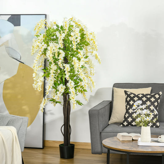 HOMCOM Artificial Realistic White Wisteria Tree Faux Decorative Plant in Nursery Pot for Indoor DÃ©cor, 160cm