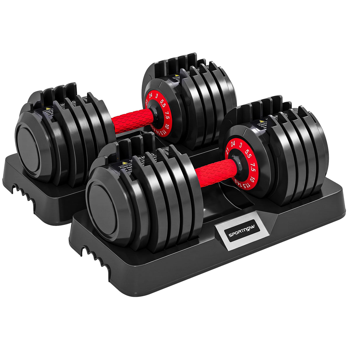 SPORTNOW 24kg Adjustable Dumbbell Set of 2, 10-in-1 Dumbbell Weights with Quick-Dial System, Safety Lock, Non-Slip Grip, Storage Tray, Space-Saving Free Weights for Home Gym Strength Training Default Title