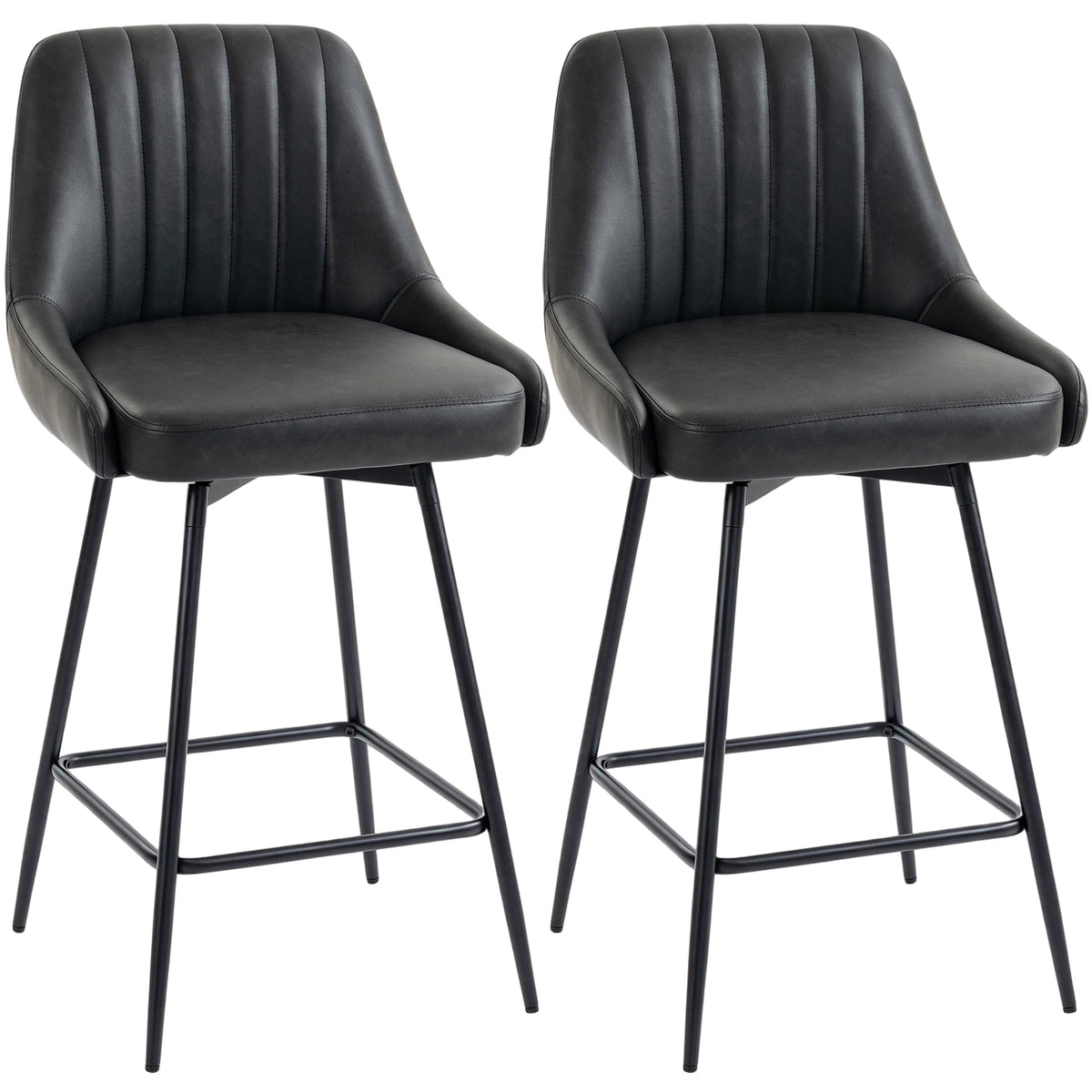HOMCOM Bar Stools Set of 2, Swivel Counter Height Barstools with PU Leather, for Kitchen Island, Dining Room, Dark Grey Default Title