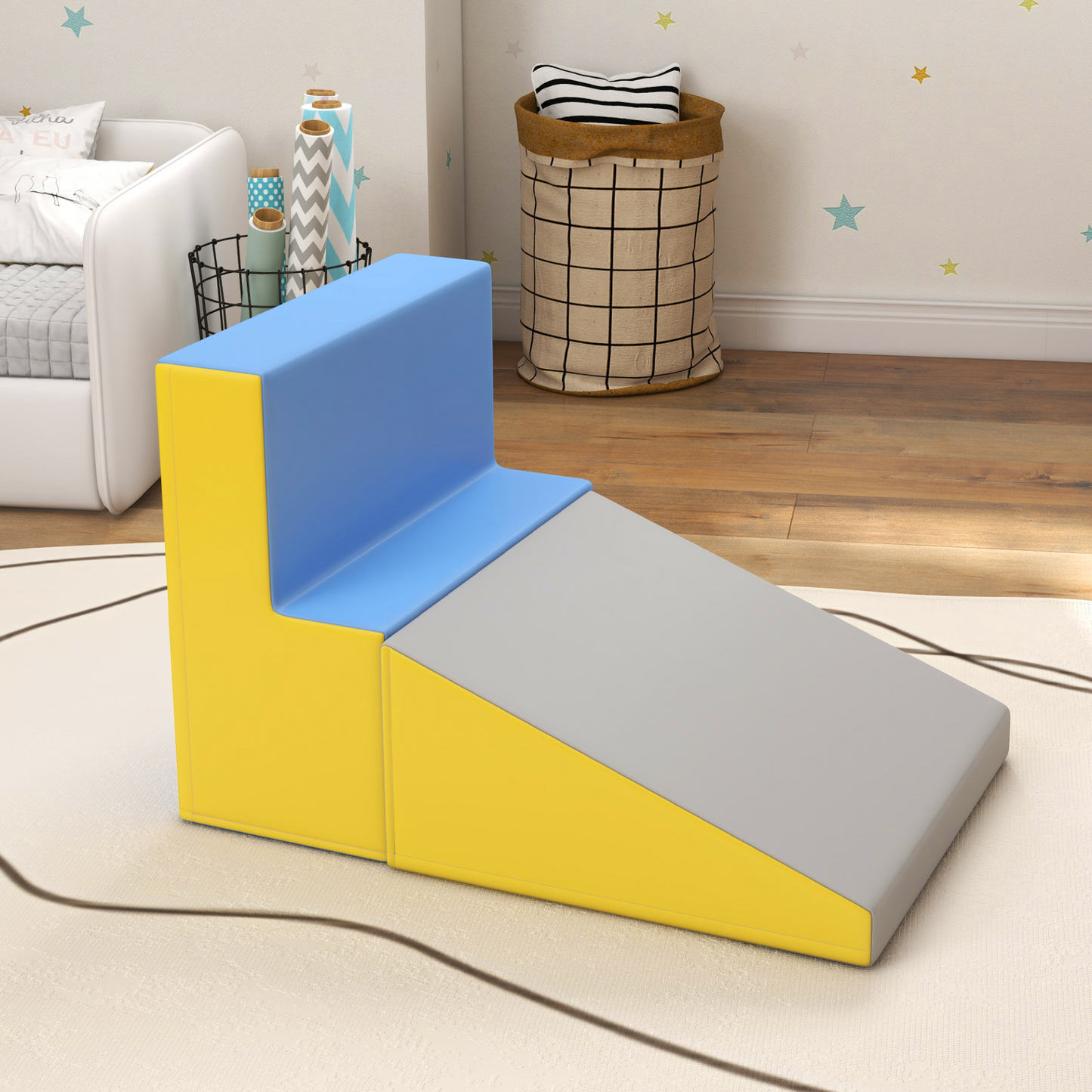 HOMCOM 2 Piece Soft Play Set for Toddler Climb and Crawl, for 12-36 Months in Grey