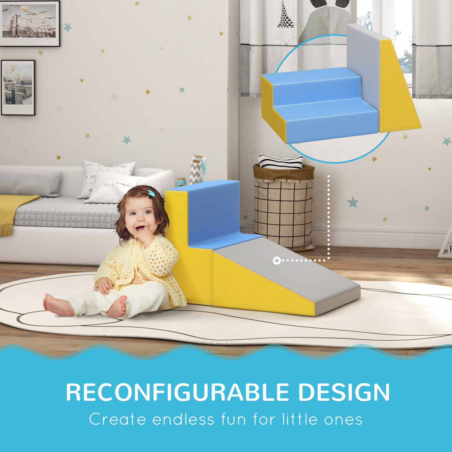 HOMCOM 2 Piece Soft Play Set for Toddler Climb and Crawl, for 12-36 Months in Grey