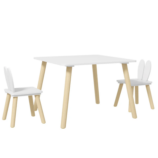 AIYAPLAY 3 Pcs Toddler Table and Chair Set, Kids Desk and 2 Chairs Set with Bunny Ear Backrest, for Nursery, Playroom