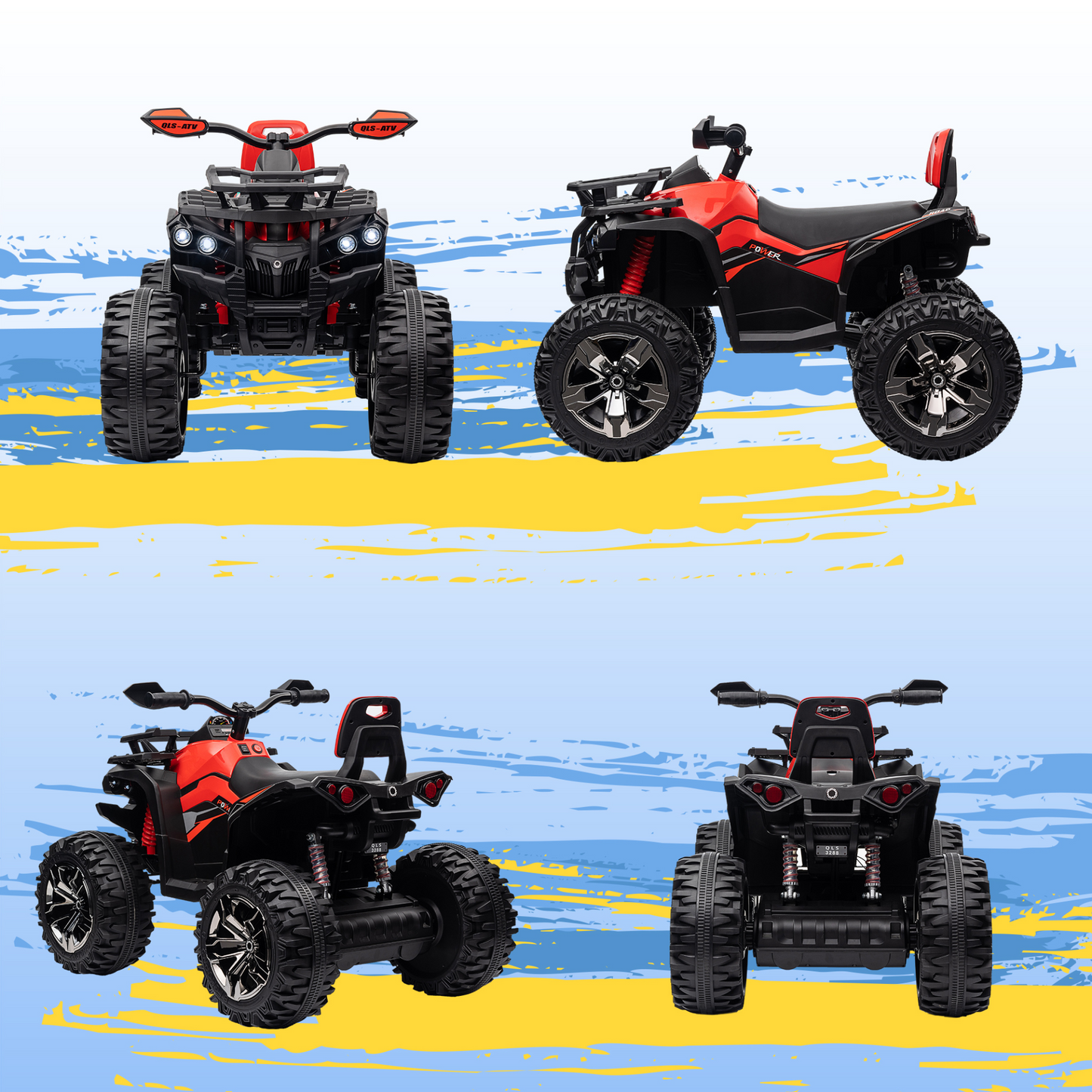 HOMCOM 12V Quad Bike ATV with LED Lights, Music, Backrest, Forward, Backward in Red