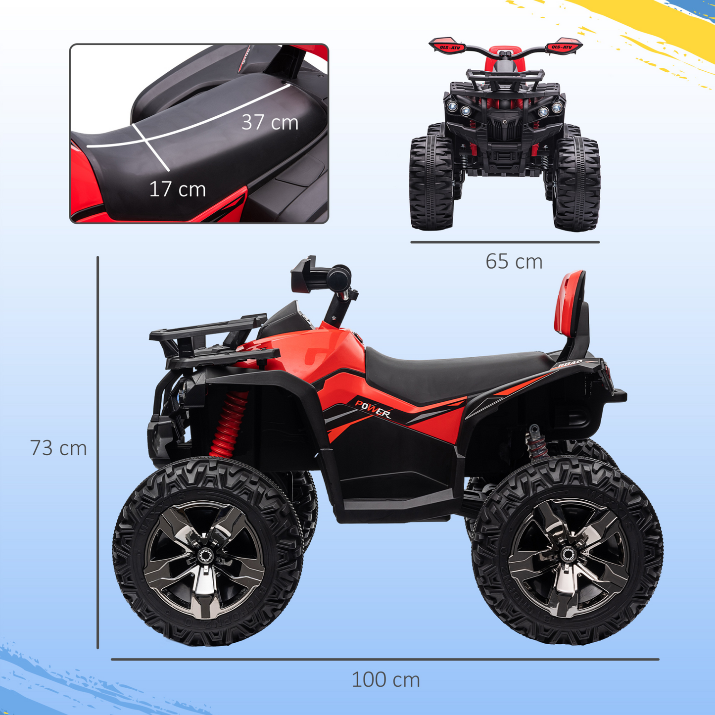 HOMCOM 12V Quad Bike ATV with LED Lights, Music, Backrest, Forward, Backward in Red