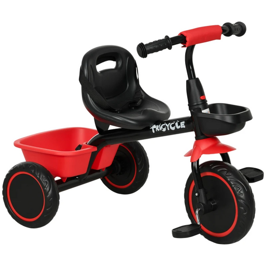 AIYAPLAY Kids Trike for 2-5 Years with Adjustable Seat, Pedal, Baskets in Red