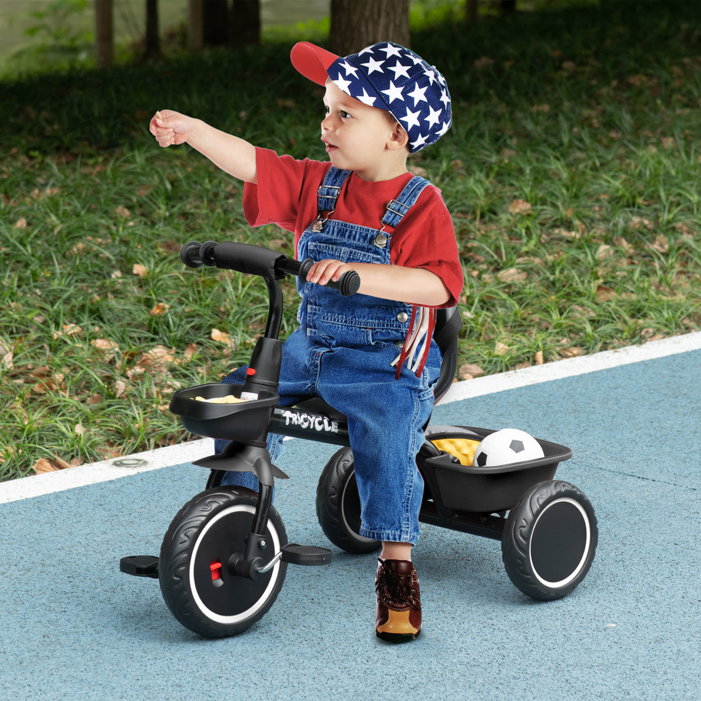 Kids Pedal Trike with Adjustable Seat and Baskets in Black for 2-5 Years by AIYAPLAY