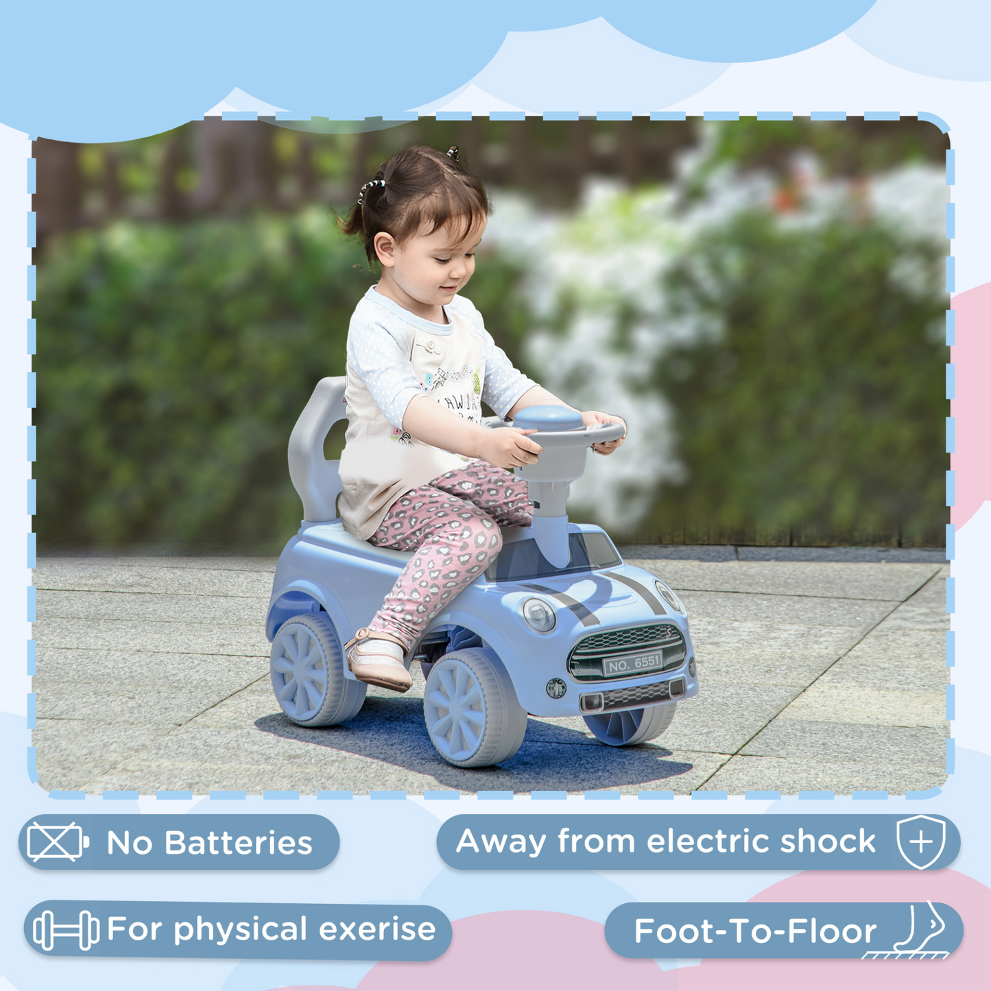 AIYAPLAY Foot To Floor Ride On Car Sliding Car with Air Horn, Anti-Over-Backwards, 18 to 36 Months in Light Blue