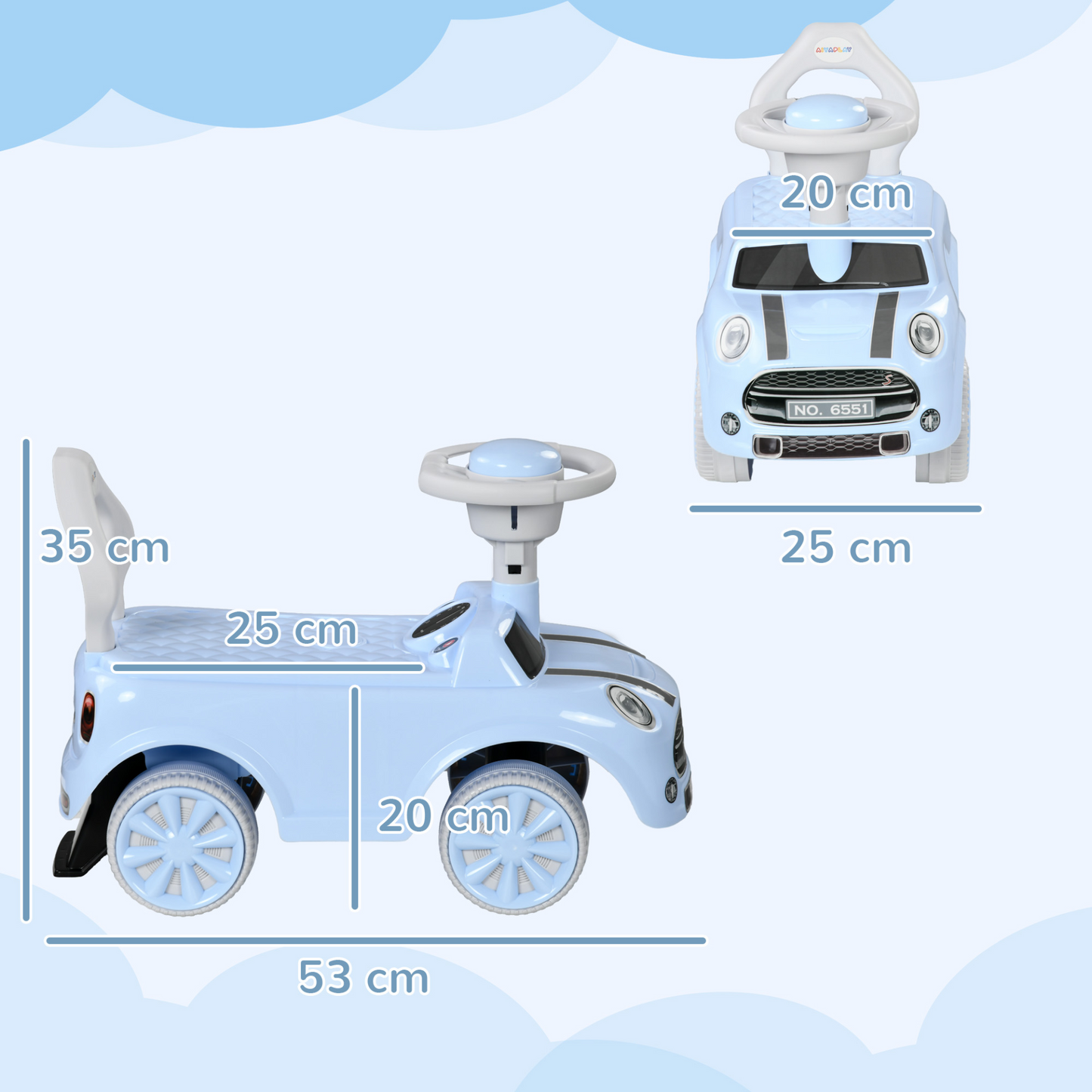 AIYAPLAY Foot To Floor Ride On Car Sliding Car with Air Horn, Anti-Over-Backwards, 18 to 36 Months in Light Blue