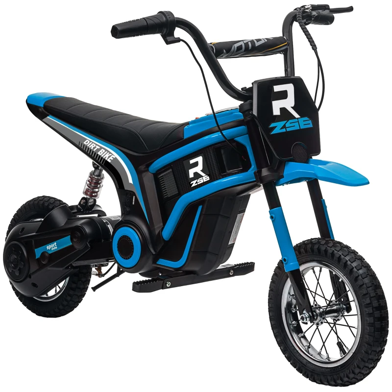 HOMCOM 24V Electric Motorbike with Twist Grip Throttle, Music, Horn, 12" Pneumatic Tyres, 16km/h Max Speed in Blue