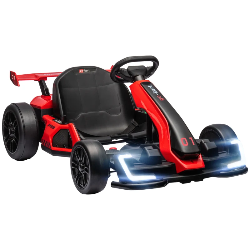 24V Electric Go Kart for Kids with Adjustable Seat for 6-12 Years Old in Red by HOMCOM