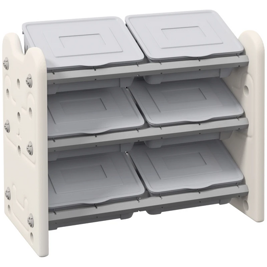 AIYAPLAY Grey 3 Tier Kids Toy Storage Units with 6 Storage Boxes, 76 x 37 x 60cm