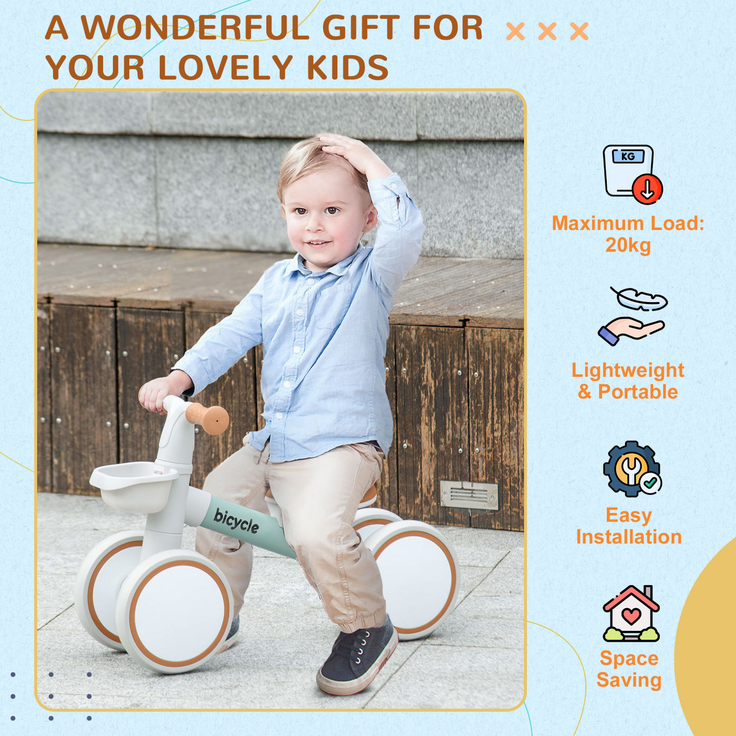 Kids Balance Bike for 1-3 Years Old with Adjustable Seat, Silent Wheels, Green by AIYAPLAY