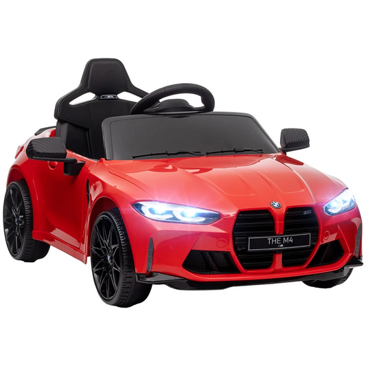 12V BMW M4 Licensed Kids Car with Easy Transport, Remote Control, Suspension, Music, Horn, LED Lights - Red by AIYAPLAY