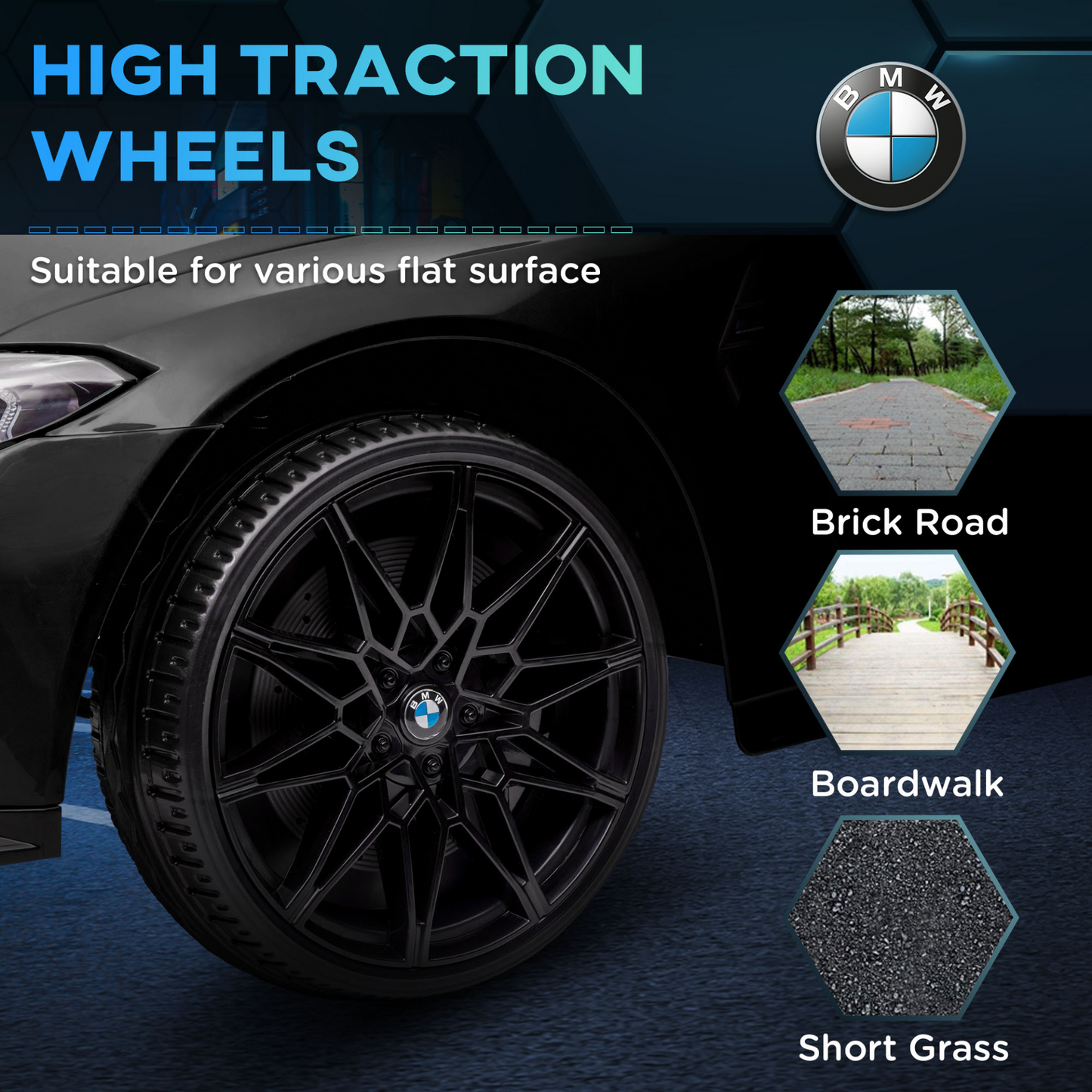 12V BMW M4 Licensed Kids Car with Easy Transport, Remote Control, Suspension, Music, Horn, LED Lights - Black by AIYAPLAY