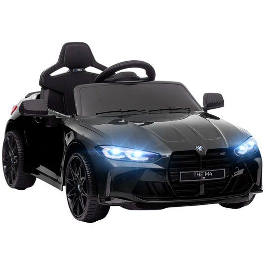 12V BMW M4 Licensed Kids Car with Easy Transport, Remote Control, Suspension, Music, Horn, LED Lights - Black by AIYAPLAY