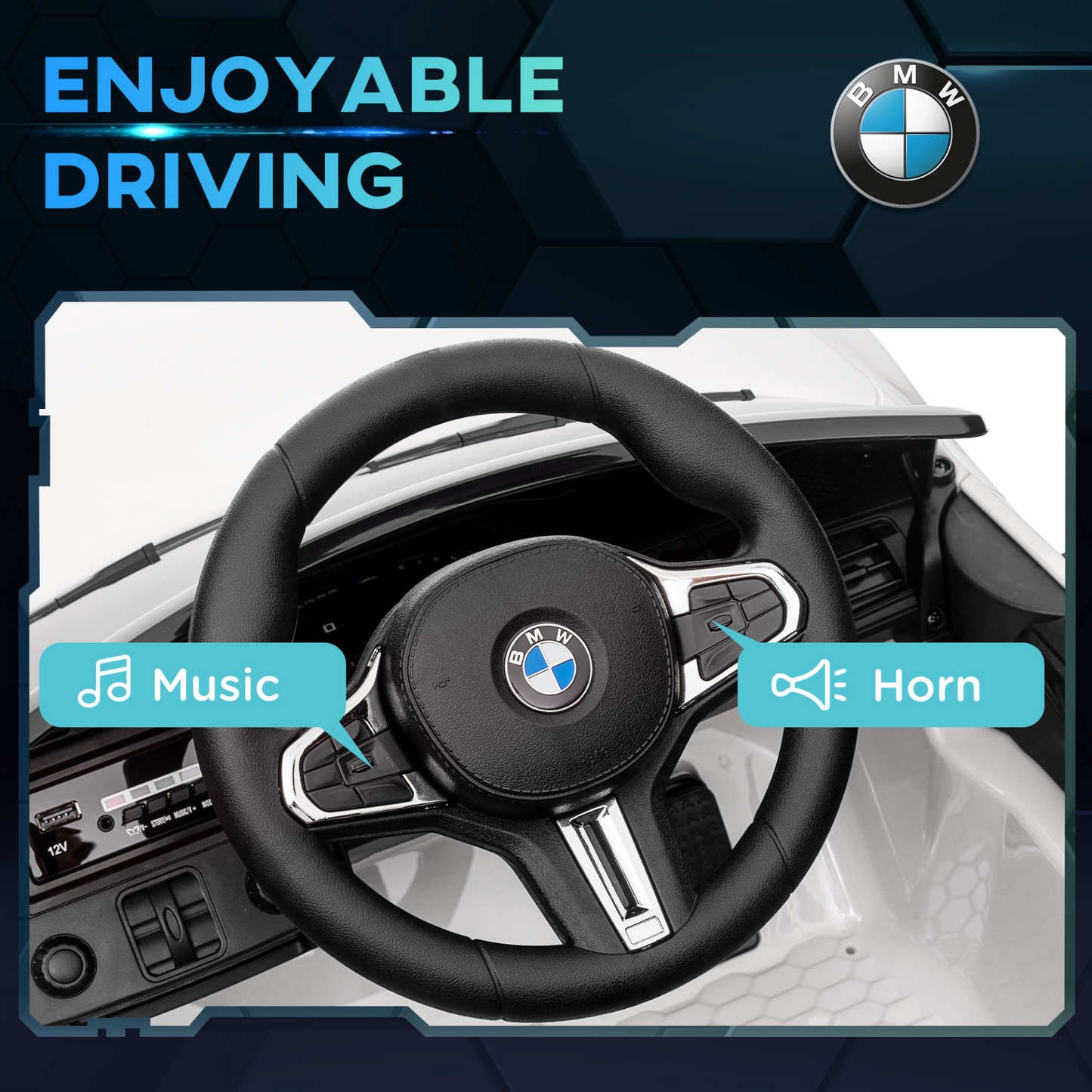 12V BMW M4 Licensed Kids Car with Easy Transport, Remote Control, Suspension, Music, Horn, LED Lights in White by AIYAPLAY