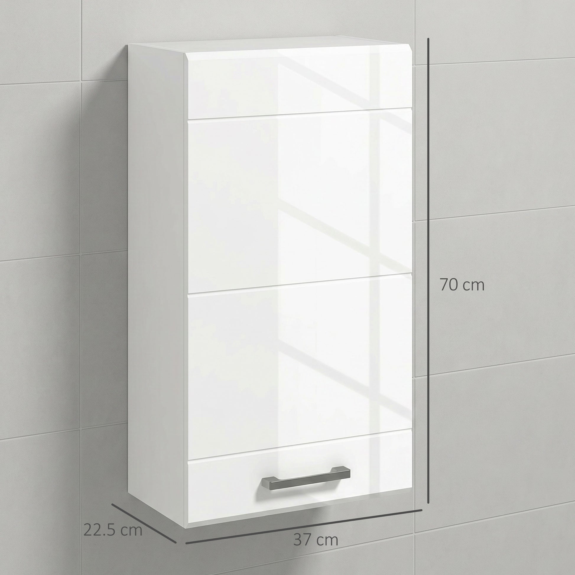 kleankin Bathroom Wall Cabinet, High Gloss Bathroom Storage Cabinet with Soft-Close Door, 3 Shelves, Adjustable Shelf, White