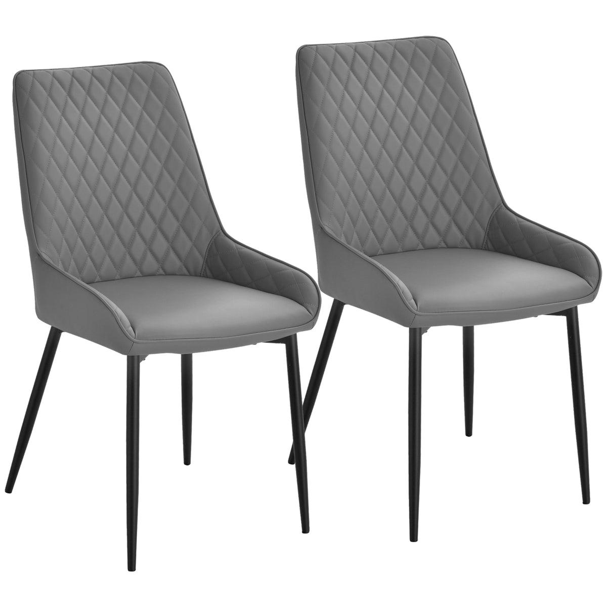 HOMCOM Set Of 2 Quilted PU Leather Dining Chairs with Metal Frame 4 Legs Foot Caps Home Seating Modern Stylish Executive Grey Default Title