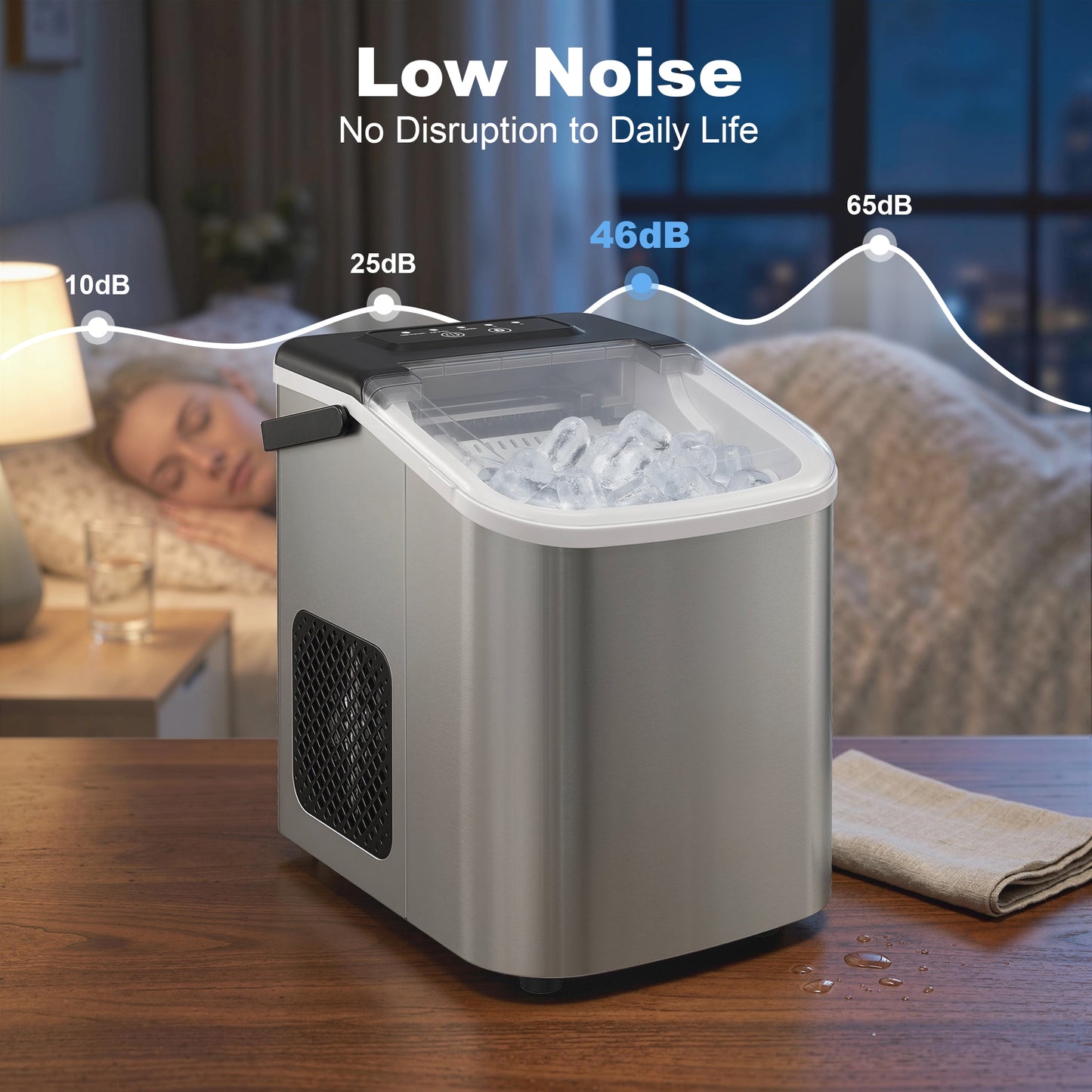 HOMCOM Ice Maker Machine Countertop, 9 Cubes Ready in 7 Mins, 12 KG in 24Hrs, 2 Sizes of Bullet, Self-Cleaning Ice Machine with Handle, Scoop & Basket for Home Kitchen Office RV, Stainless Steel