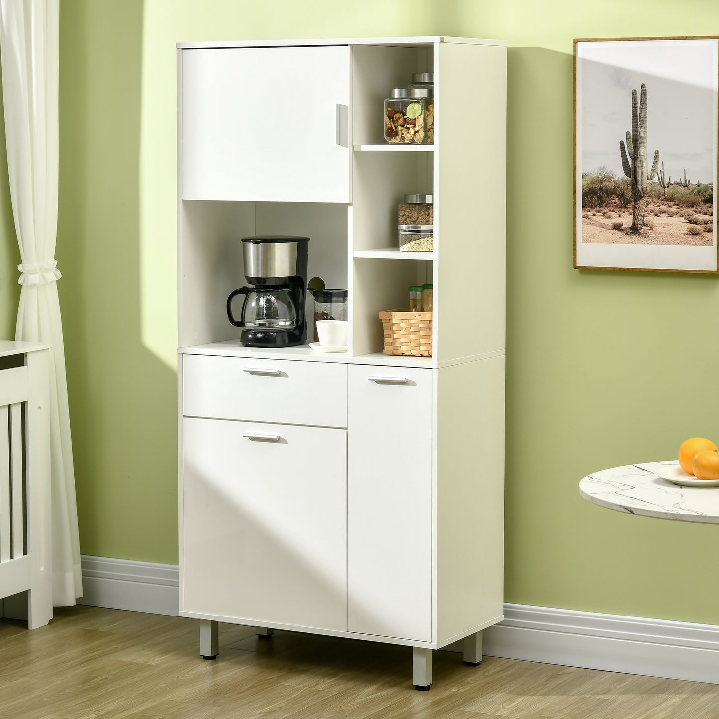 HOMCOM Kitchen Cupboard, Modern Kitchen Storage Cabinet with Shelves and Drawer, Free Standing Kitchen Units, 166Â cm, White