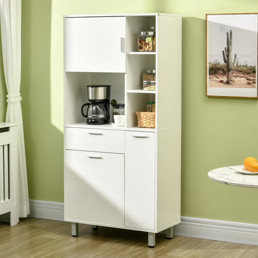 HOMCOM Kitchen Cupboard, Modern Kitchen Storage Cabinet with Shelves and Drawer, Free Standing Kitchen Units, 166Â cm, White