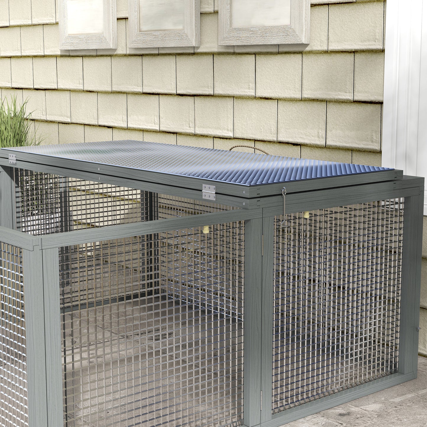 PawHut Folding Rabbit Run Wooden Large Rabbit Hutch for 2-3 Rabbits, Grey