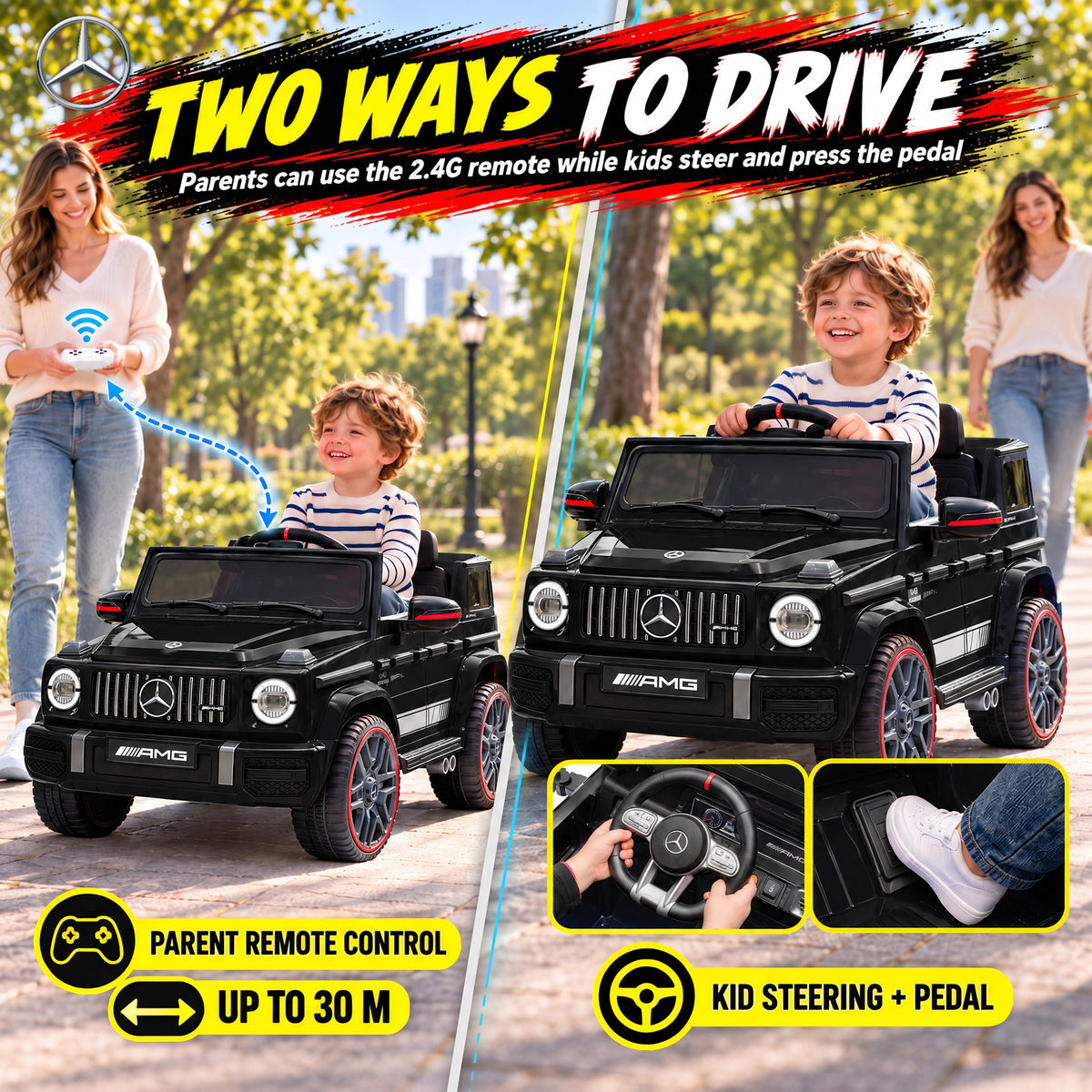 AIYAPLAY Licensed Mercedes-AMG G63 12V Kids Ride on Car with Remote Dual Motors Rear Suspension Slow Start for 3-6 Years, Black