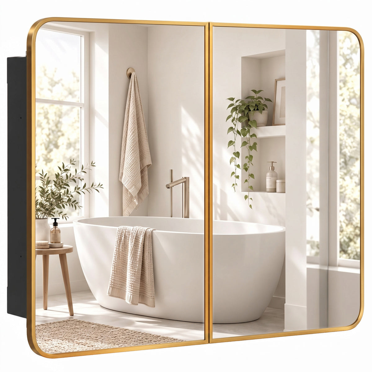 HOMCOM 76.2 x 11.6 x 61 cm Bathroom Mirror Cabinet, Wall Cabinet with Adjustable Shelves, Wall-Mounted or Recessed, Gold Tone Default Title