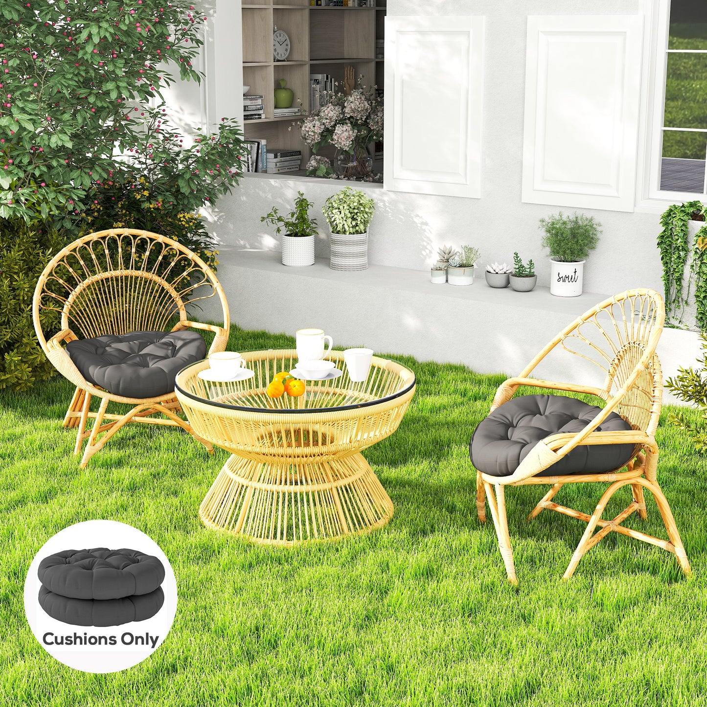 Outsunny Set of Two 60cm Outdoor Cushions - Dark Grey