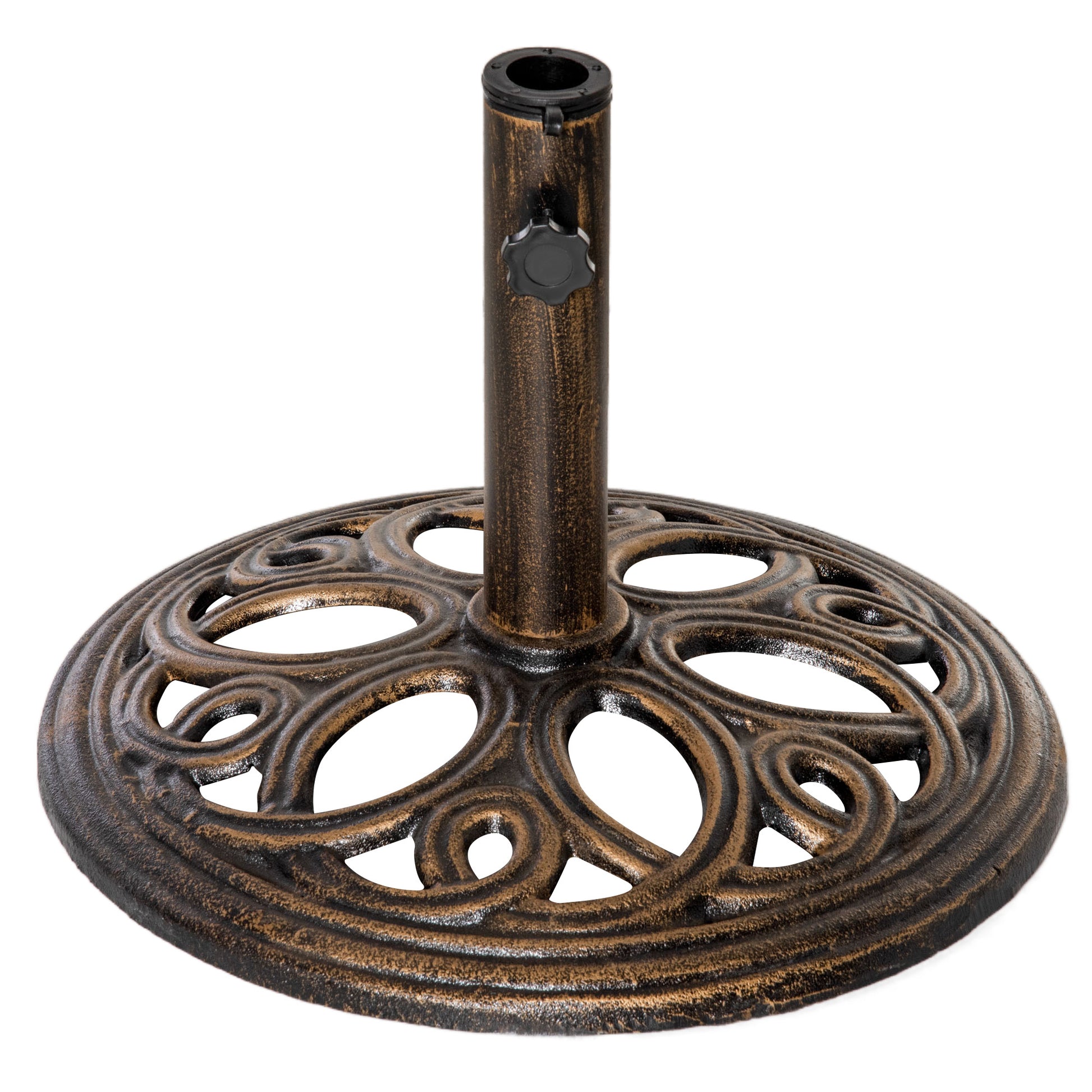 Outsunny 11.5 kg Cast Metal Round Patio Umbrella Base Stand, Umbrella Holder for Outdoor, Patio, Garden, Bronze Tone Default Title