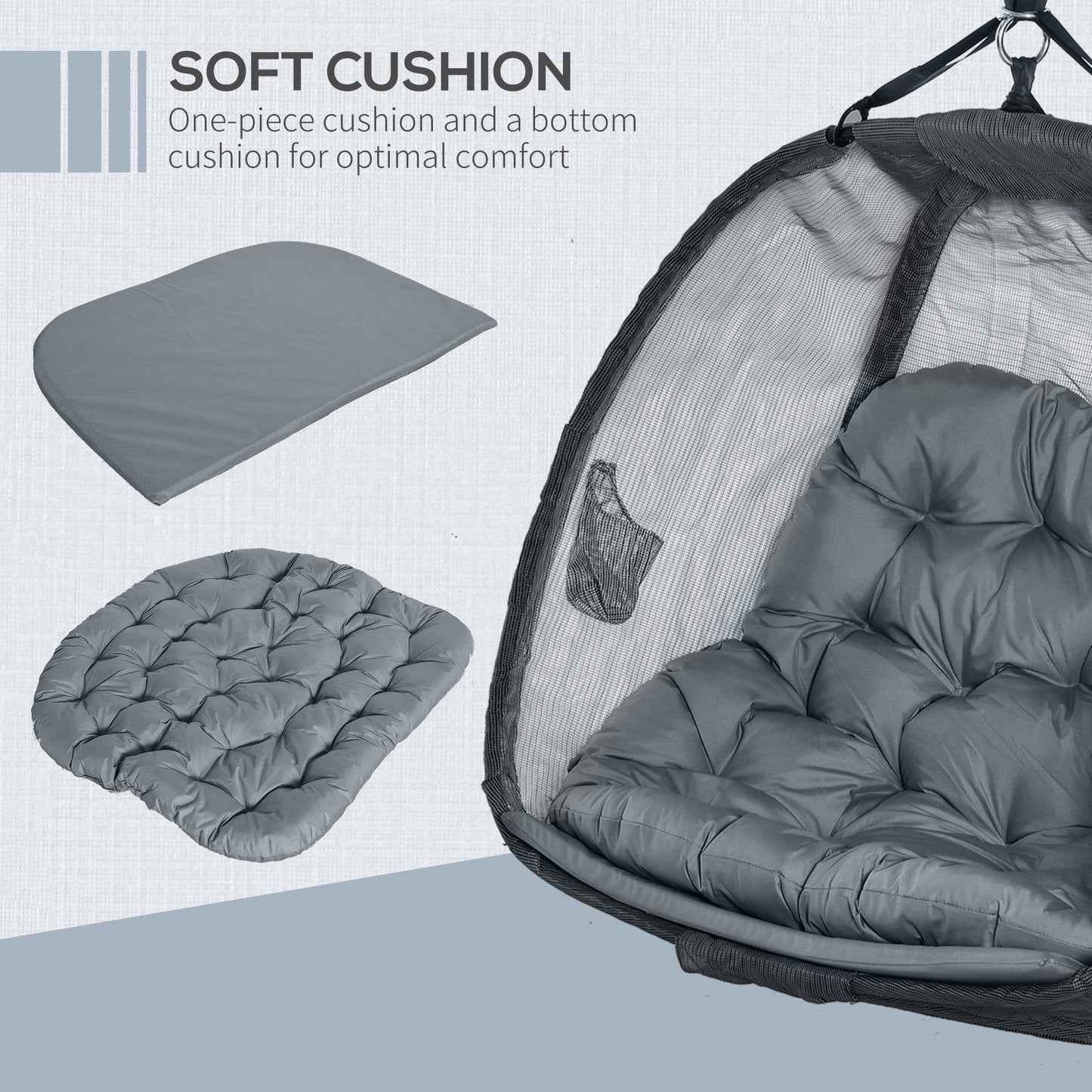 Outsunny Double Hanging Egg Chair 2 Seaters Texteline Swing Hammock Chair with Folding Design, Grey