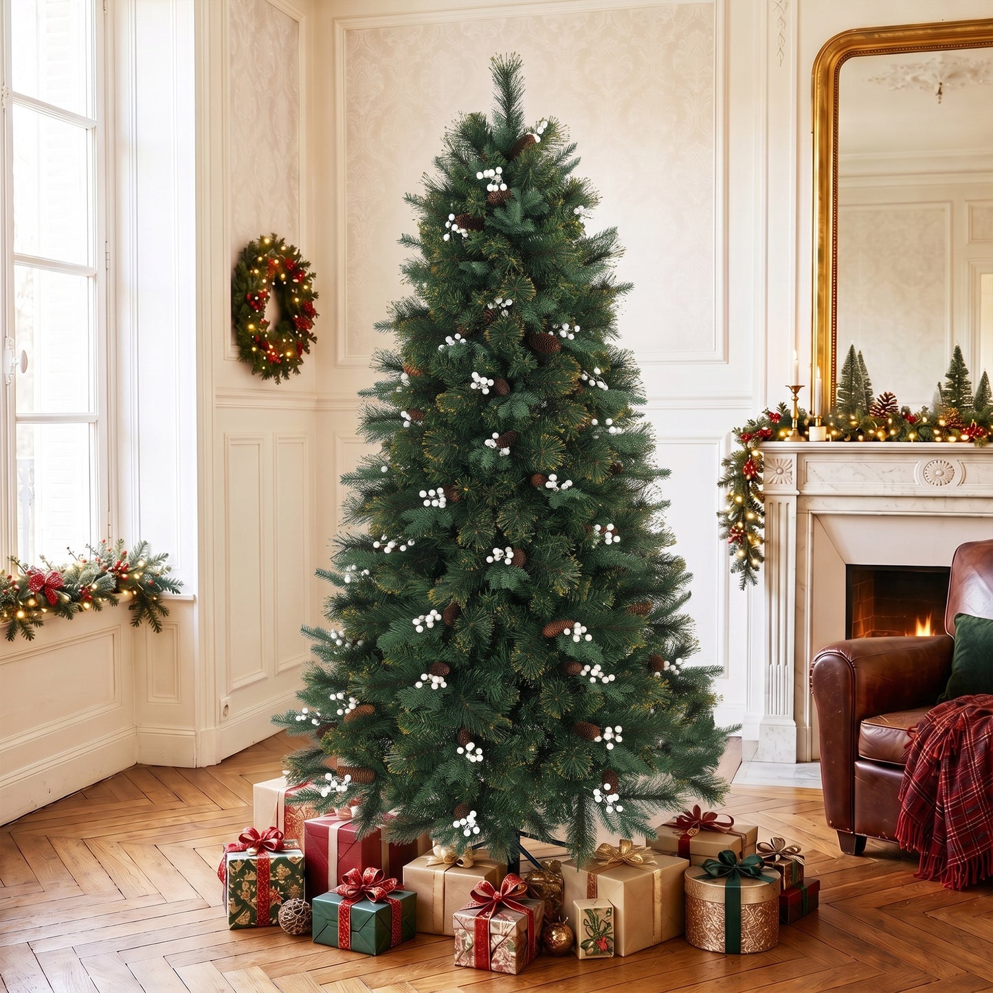 HOMCOM 6ft Artificial Christmas Tree, Fir Hinged Xmas Tree with 716 Branch Tips, Foldable Metal Stand, Easy Assembly, Green