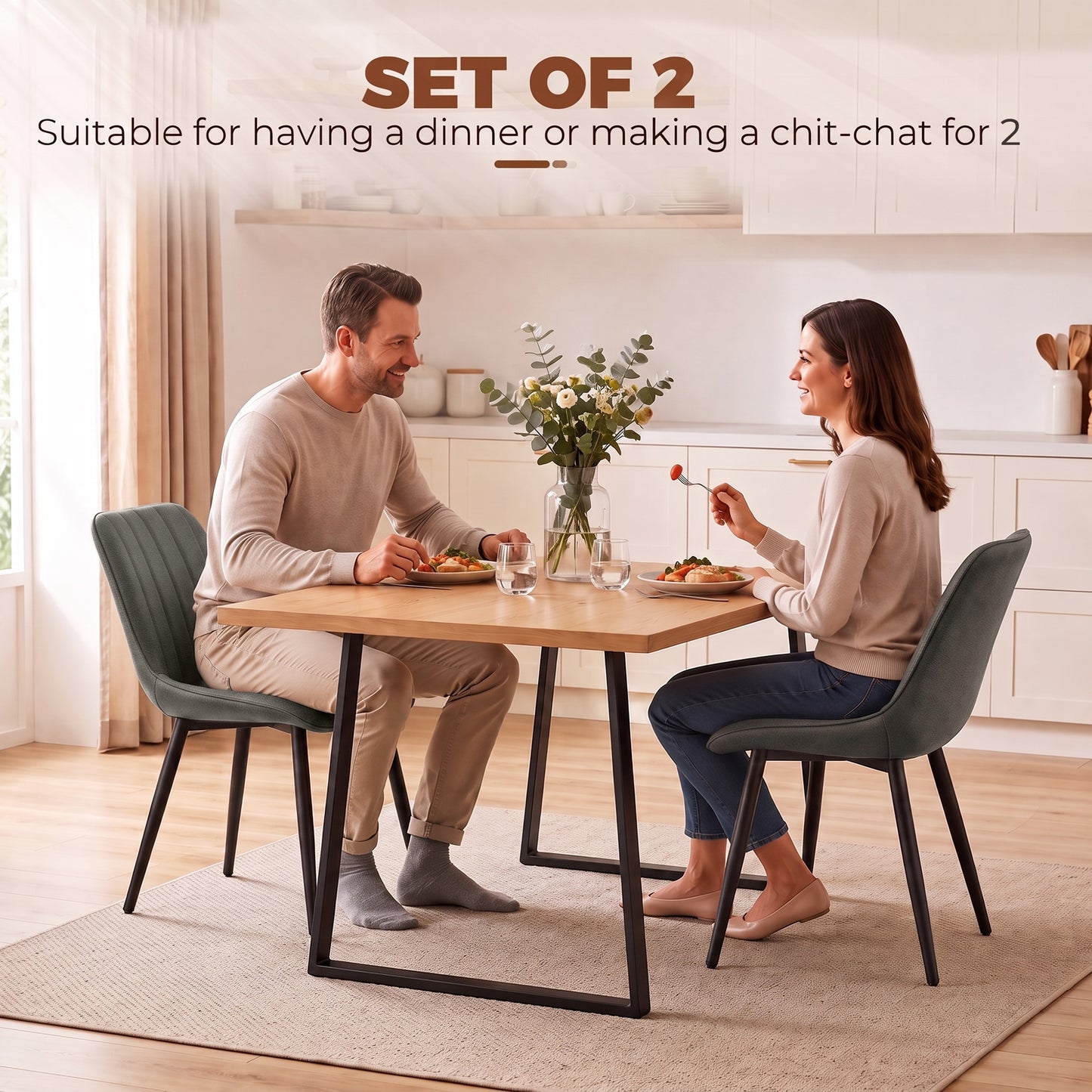 HOMCOM Faux Leather Upholstered Kitchen Chairs, Modern Dining Chairs Set of 2 with Metal Legs for Dining Room, Grey