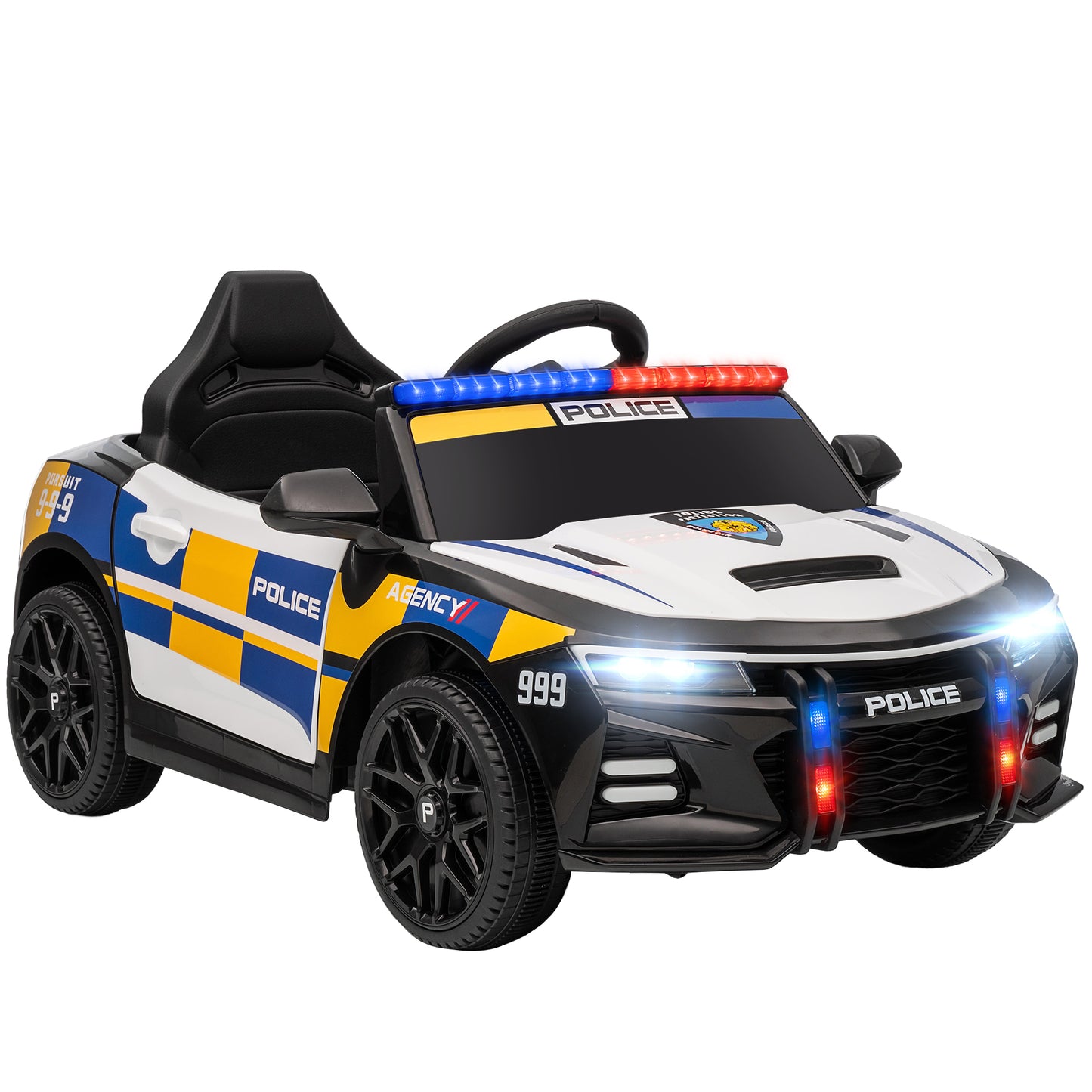 AIYAPLAY Kids Electric Ride on Police Car with Remote Control, Music, Horn, Siren Flashing Lights for 3-5 Years Old, Multicolour Default Title