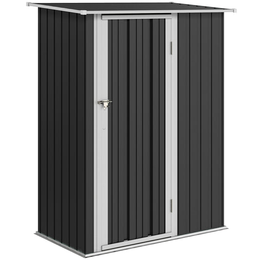 Outsunny 5ft x 3ft Garden Storage Shed, Galvanised Outdoor Metal Shed Waterproof with Sloped Roof, Lockable Door for Patio Tools, Equipment, Dark Grey
