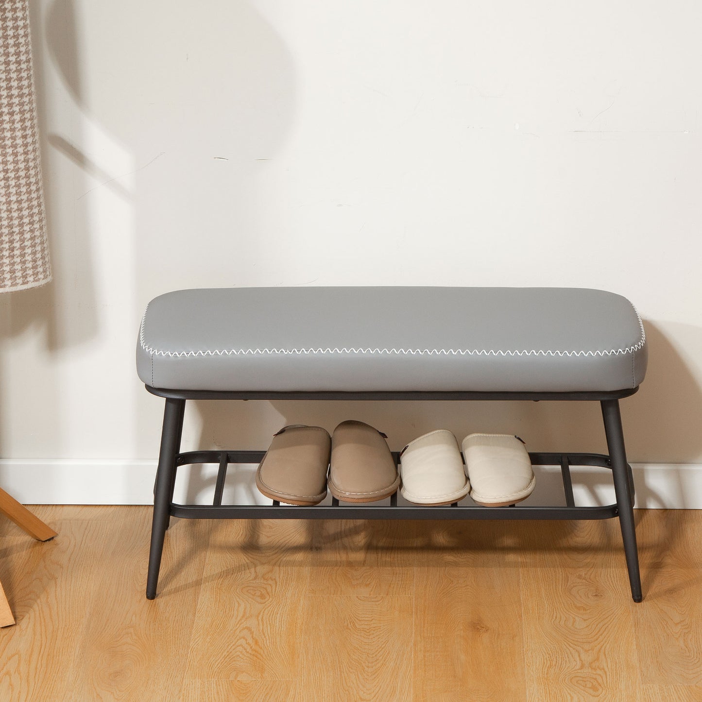 HOMCOM PU Leather Shoe Storage Bench - Grey