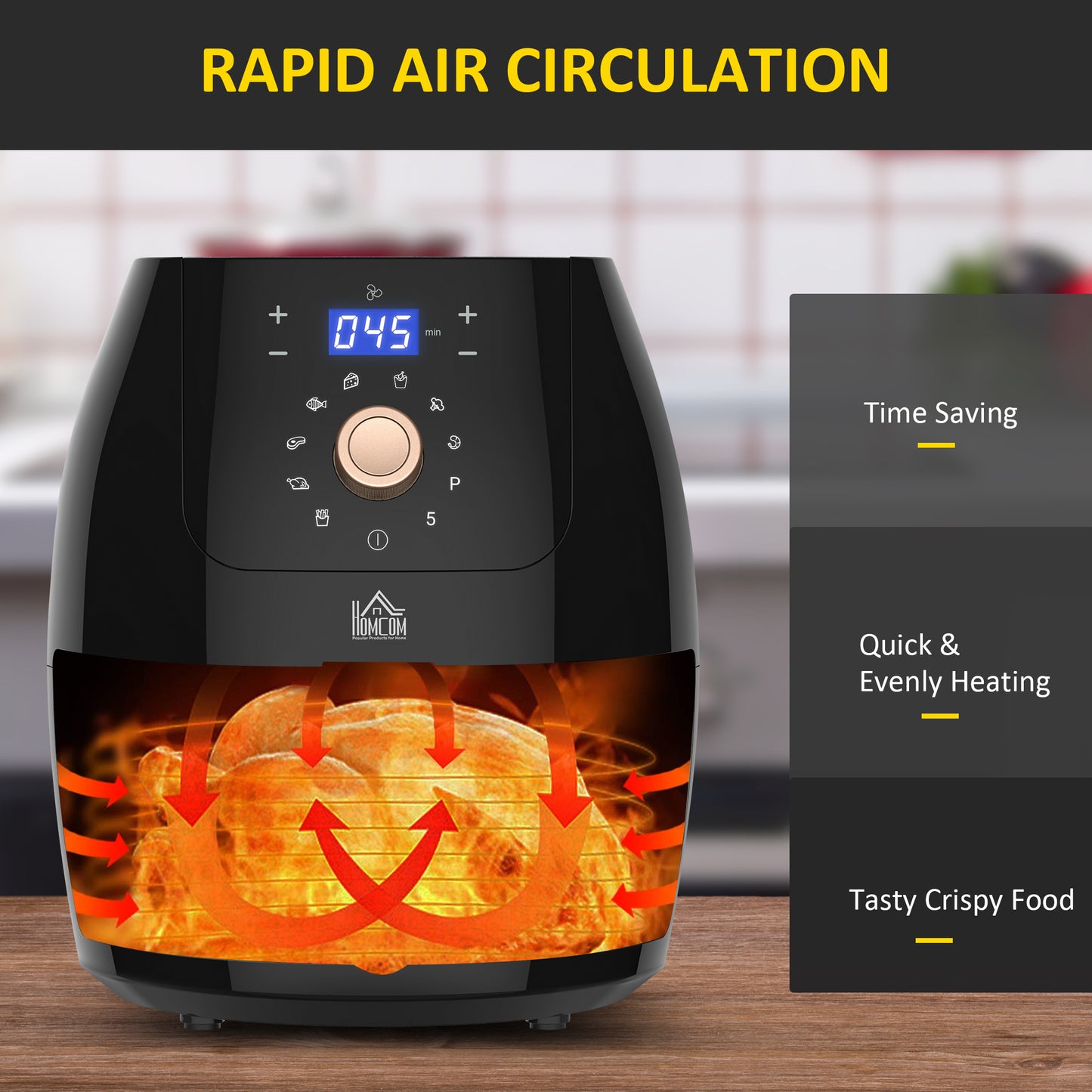 HOMCOM 5.5L 1700W Air Fryer, with Digital Display, 80-200â„ƒ Temperature