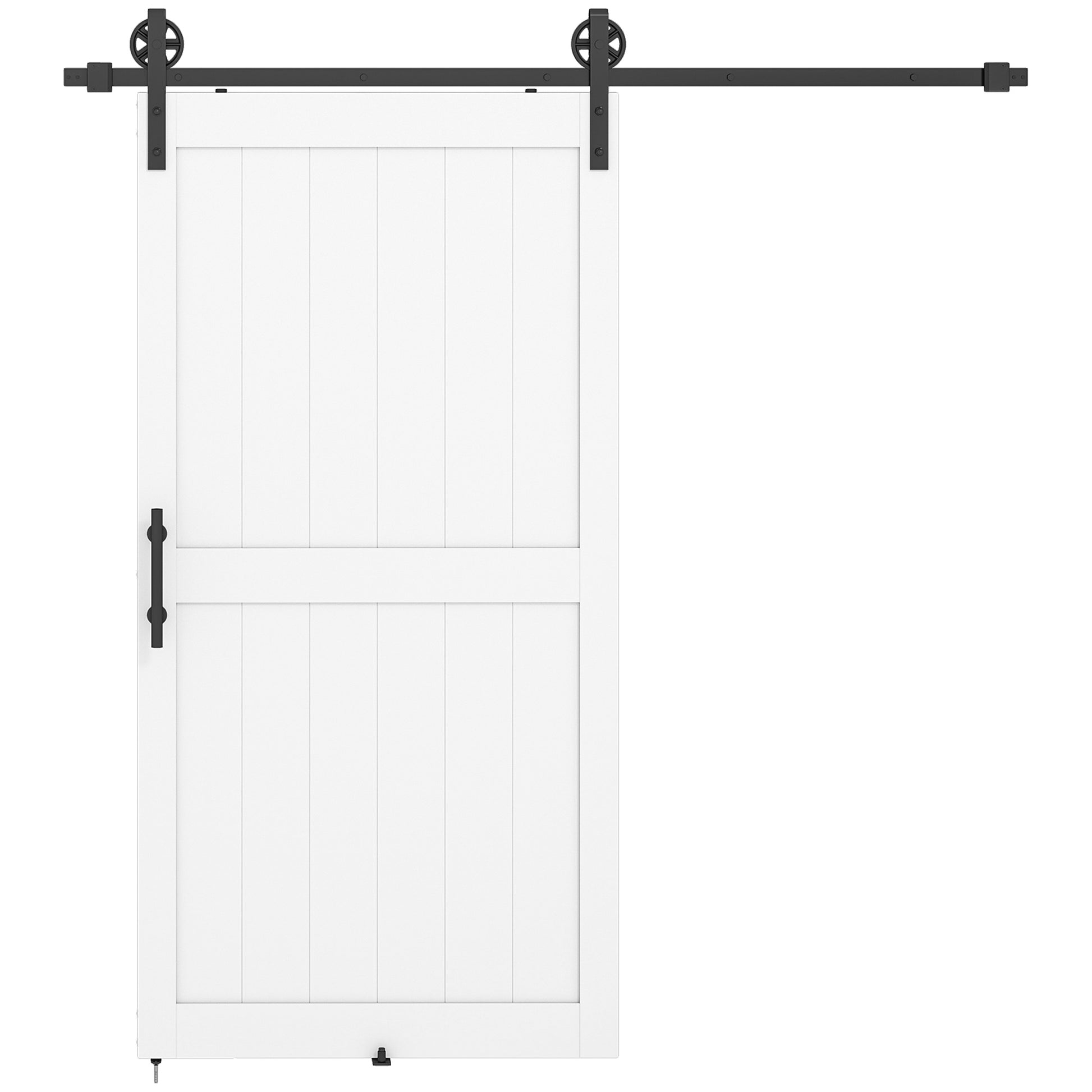 HOMCOM 213.4cm Sliding Barn Door Kit, Sliding Door with Track, Hardware, Upgraded Rollers and Floor Guide, Handle, White Default Title