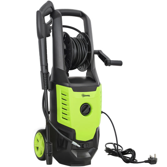 Outsunny 2200W HighÂ PressureÂ Washer, 170 Bar Pressure, 420 L/h Flow, Portable Electric Power Washer Jet Wash Cleaner with Adjustable Nozzle 6M Hose and Hose Reel for Home Patio Car Driveway, Green