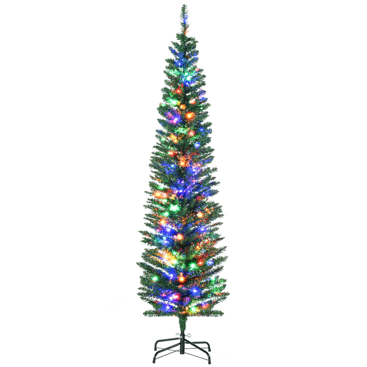 HOMCOM 6' Artificial Prelit Christmas Trees Holiday DÃ©cor with Colourful LED Lights, Pencil Shape, Steel Base