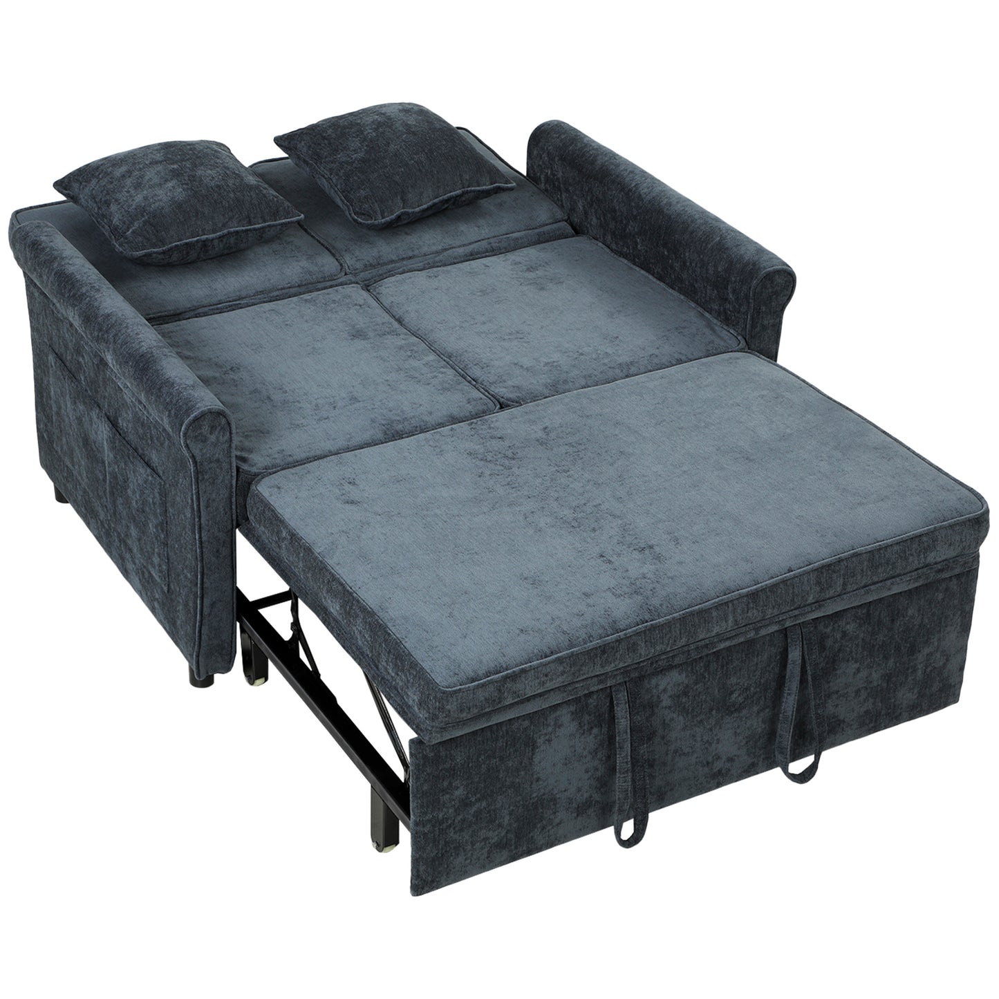 HOMCOM 2 Seater Sofa Bed 3-in-1 Convertible Chenille Pull Out Sleeper Sofa with 5-Position Adjustable Backrest, Dark Blue
