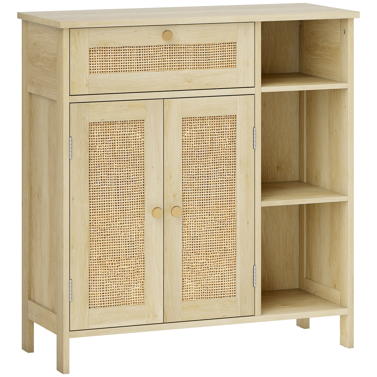 HOMCOM Rattan Sideboard Cabinet with Drawer 2 Doors Adjustable Shelves Kitchen Storage 75 x 30 x 79.5 cm Natural Wood Effect Default Title