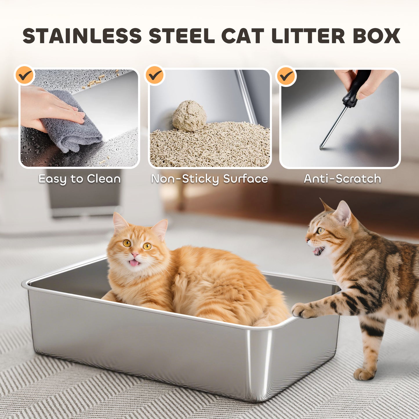 PawHut XL Stainless Steel Litter Box w/ 100Â° Flip Top, Scoop, Side Top Dual Entry, Odor Free, Easy Cleaning, Anti Leakage