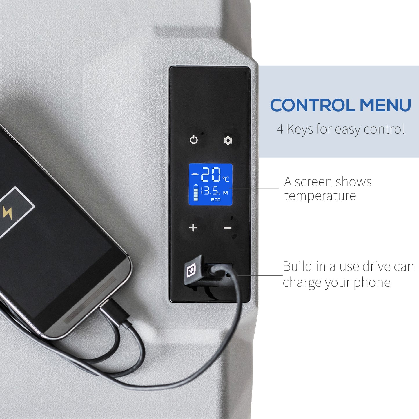 HOMCOM Car Refrigerator, Portable 12/24V 50 Litre Compressor Fridge Freezer, Electric Cooler Box for Camping, Travel, Picnic, Down to -20â„ƒ