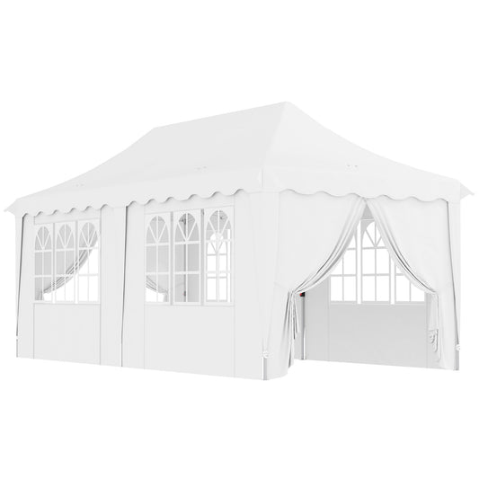 Outsunny 3 x 6m Pop Up Gazebo with Sides, UPF50+ Height Adjustable Marquee Party Tent, Wedding Canopy, Instant Event Shelter with Carry Bag and Sand Bags for Garden, White