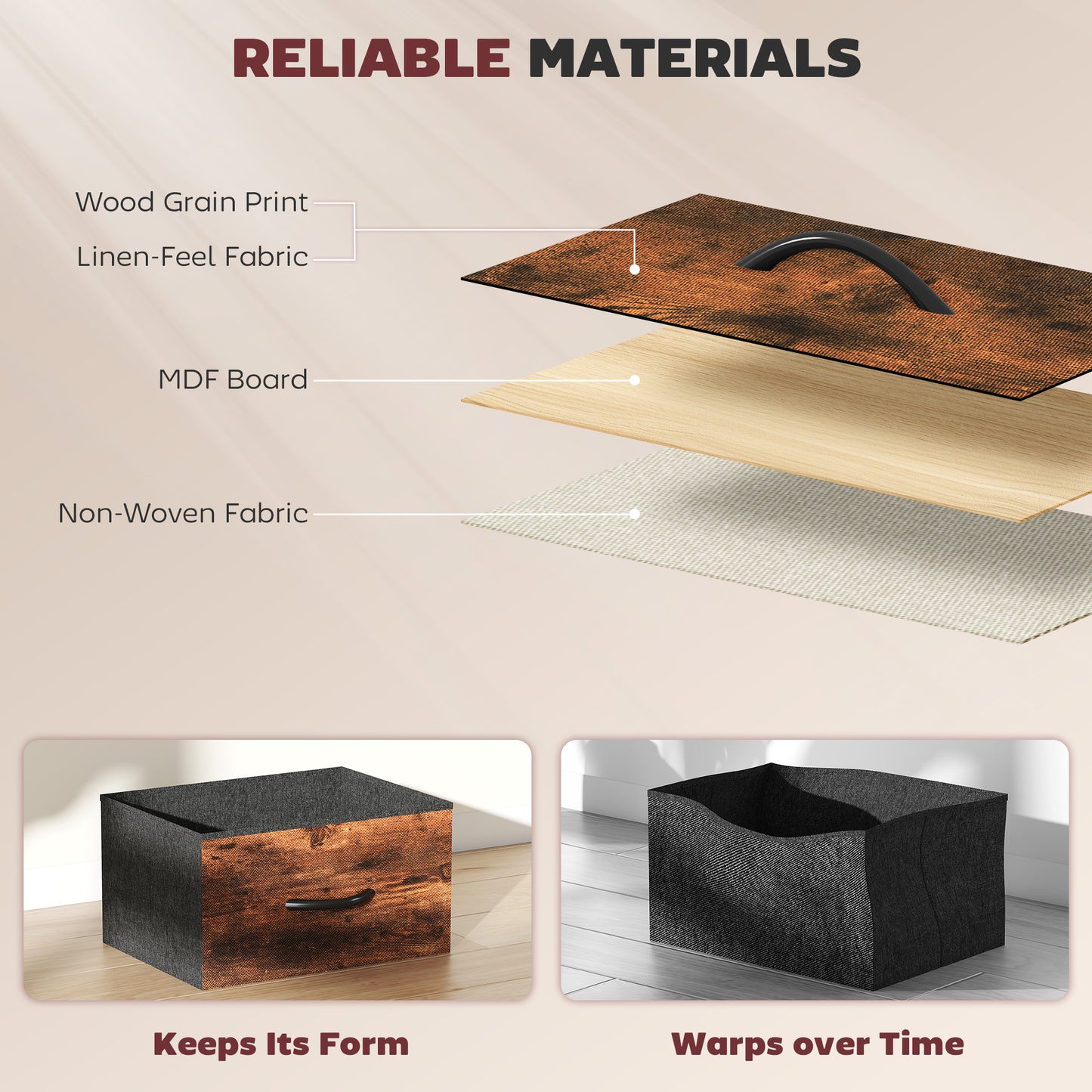 HOMCOM Chest of Five Fabric Drawers - Rustic Brown