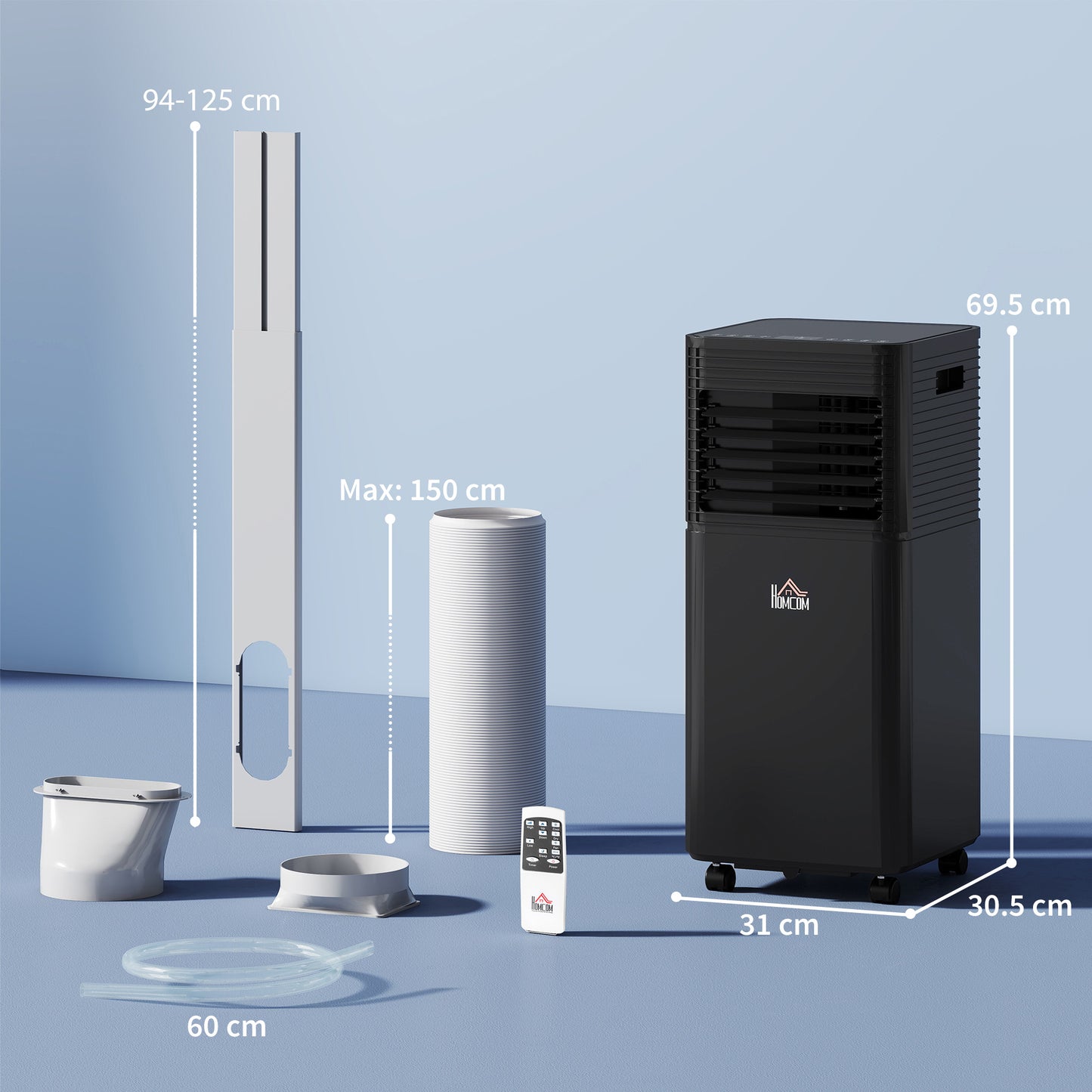 HOMCOM 8000 BTU 4-In-1 Portable Air Conditioner Unit Cooling Dehumidifying Ventilating  for Room up to 27mÂ², with Fan, Remote, 24H Timer, Window Mount Kit, R290, A Energy Efficiency