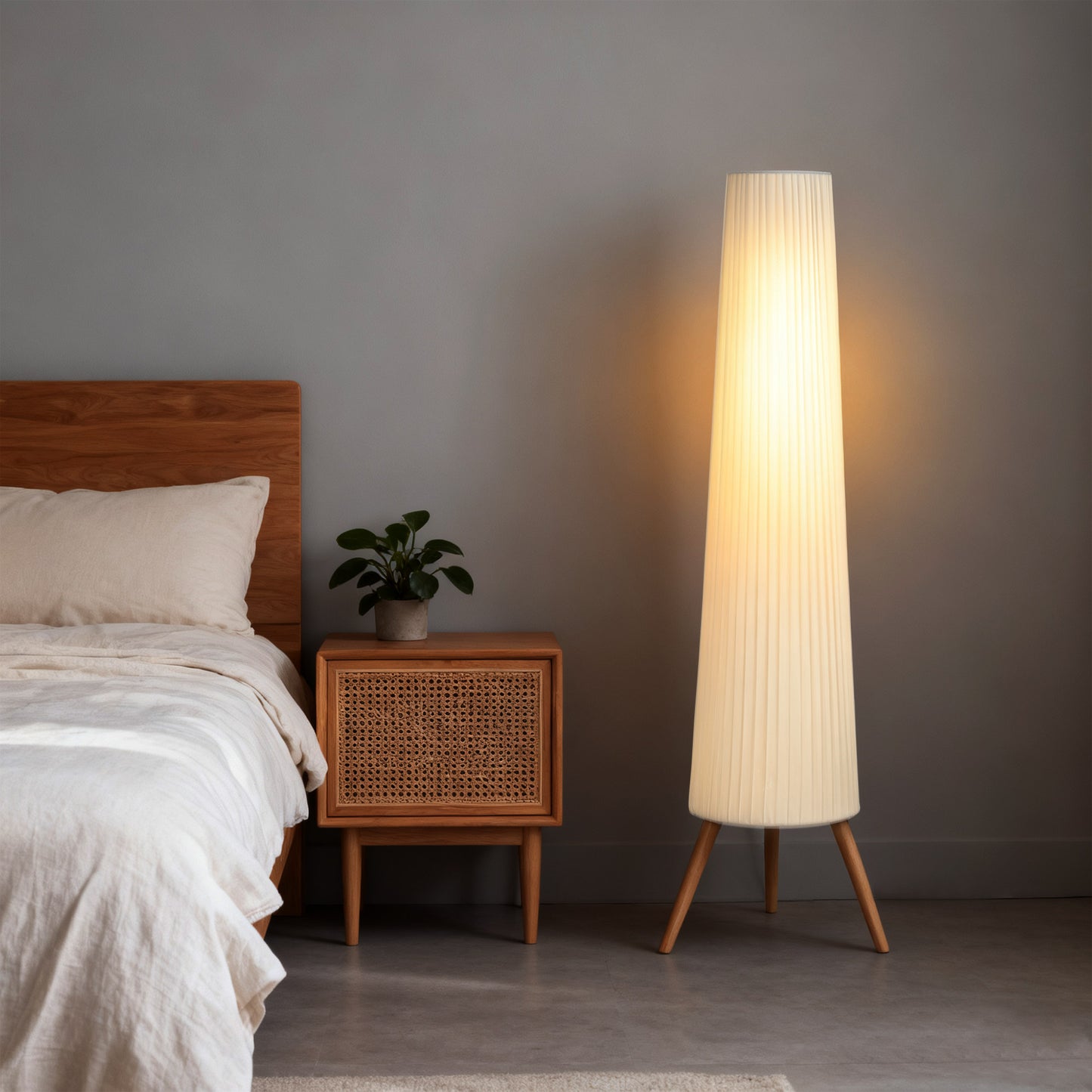 HOMCOM Dimmable Tripod Floor Lamp with Foot Switch, Nordic Standing Lamp with Wood Legs and Fabric Shade for Living Room, Bedroom, Office, 153cm, White