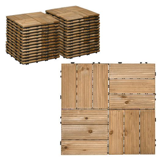 Outsunny 27 Pcs Wooden Interlocking Decking Tiles, Outdoor Flooring Tiles for Patio, Balcony, Terrace, Hot Tub, 30 x 30 cm per Piece, 2.5ãŽ¡ per Pack, Brown